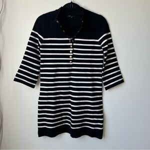 Maje Black and White Striped Mini Dress